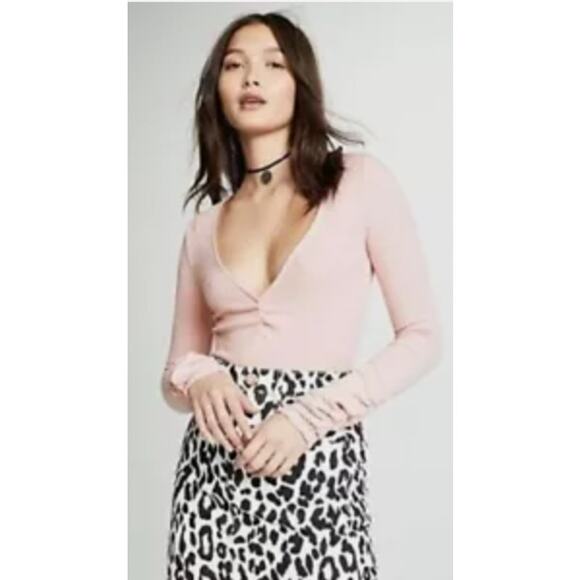 free people pink ribbed bodysuit - Picture 1 of 2